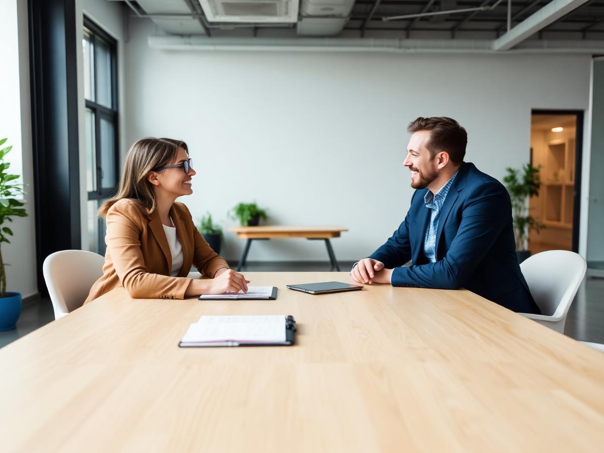 Candidate and hiring manager talking during a job interview